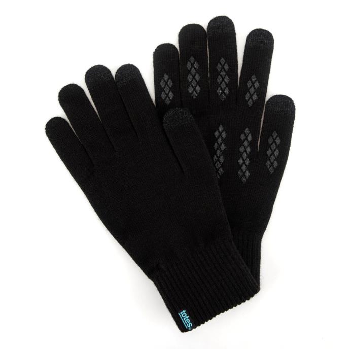 totes toasties® Mens Brushed Thermal Knitted SmarTouch Gloves Black Extra Image 2